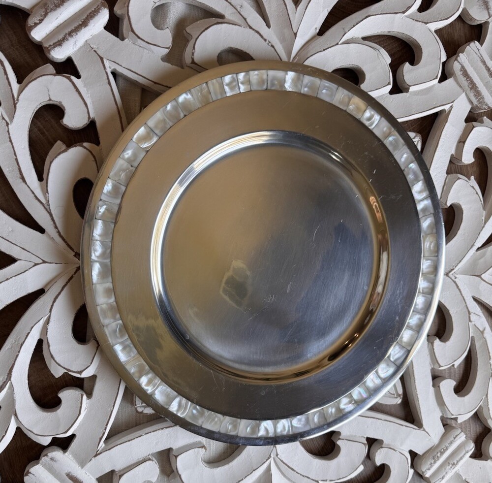 Pottery Barn Berona Chrom Serving Plate With Mother Of Pearl Rim